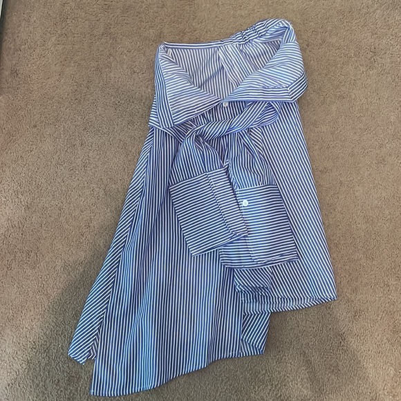 NWOT Lulu's Suit and Tied Blue and White Striped Strapless Shirt Dress small - Picture 4 of 8